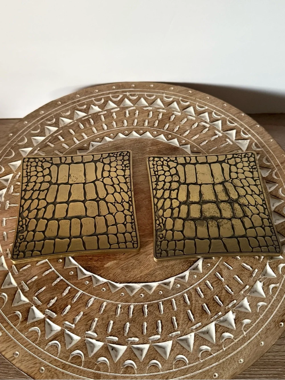 L’Objet Crocodile Gold Coasters Set of 4 Antiqued Brass 24K Accents